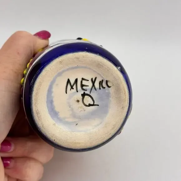 Handmade Mexican Talavera Pottery Highball Glasses Tumblers Set of 2 Floral - Picture 5 of 7